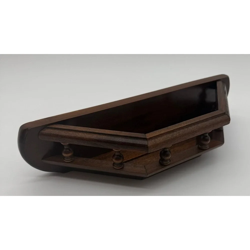 Vintage Dark Wood Corner Floating Shelf with Spindle Rail Gallery 14 Inch